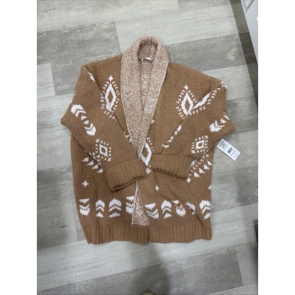 Womens 89th & Madison Caramel Geometric Teddy Sherpa Cardigan XXL NWT